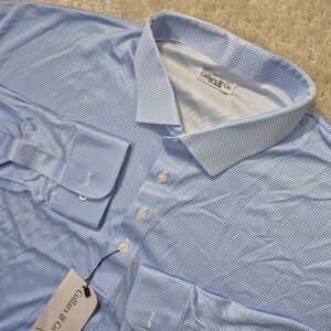 Collars and Co Dress Collar Polo Shirt Mens 3XL Houndstooth Blue Long Sleeve New